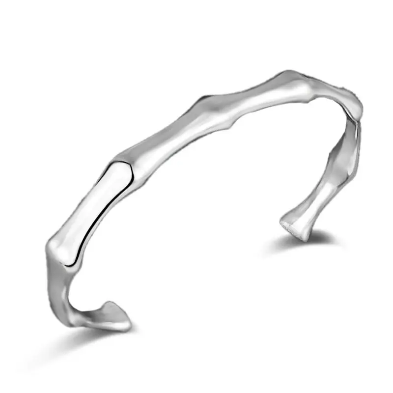 

Classic Smooth Bamboo Bangles Open Bracelet For Women 7 mm width Silver Color OL Style Cuff Jewelry Gift