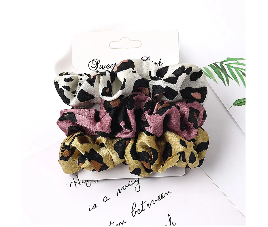 3PCS/1PC Vintage Velvet/Silk Leopard Pure Color Scrunchies Set Elastic Hair Bands Ponytail Holder Fashion Hair Accessories ladies headband