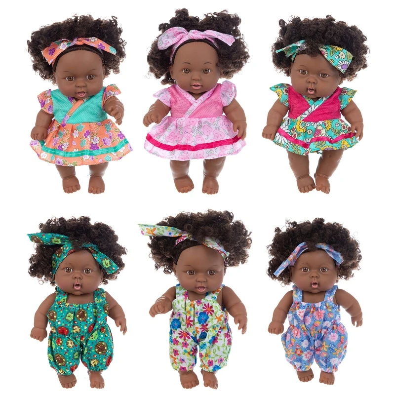 

20cm American Reborn Black Doll Handmade Silicone Vinyl Curl Baby Girl Doll Toy Dropshipping