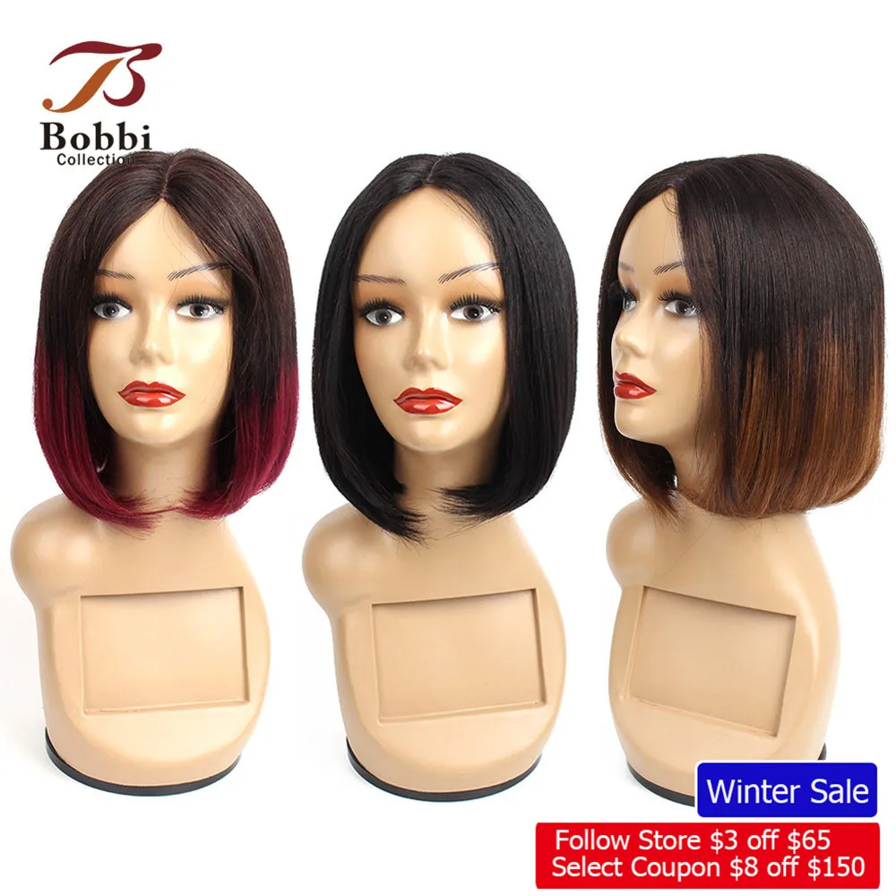 Bobbi Collection Straight Human Hair Wigs Middle Part Machine Made