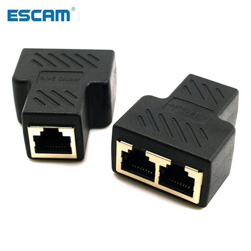 ESCAM 1 a 2 vías RJ45 LAN Cable de red Ethernet hembra adaptador de conector divisor para portátil estaciones de acoplamiento