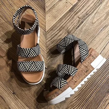

2020 Party Shoes Women Platform Sandals Women Peep Toe High Wedges Heel Ankle Striped Sandalia Espadrilles Female Sandals Shoes
