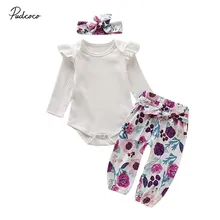 Детская одежда на весну-осень комбинезон с длинными рукавами для новорожденных девочек, леггинсы с поясом повязка на голову, комплект одежды из 3 предметов