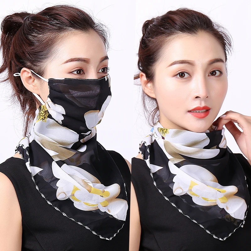 

Reusable Face Mask Scarf Women Sun Protection Mouth Mask Neck Silk Scarves Outdoor Riding Chiffon Face Cover Shawl Handkerchief