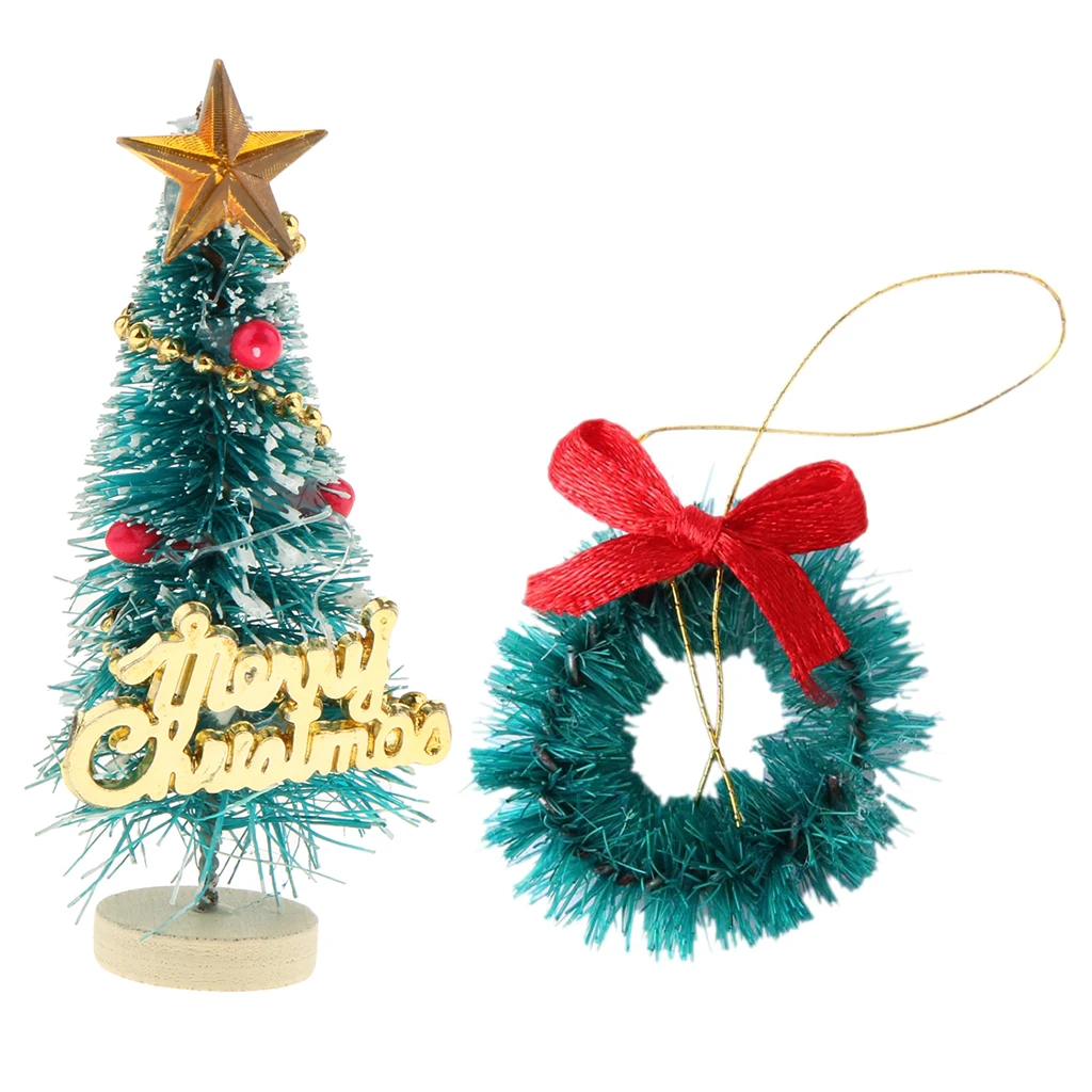 

1/12 Scale Dollhouse Miniature Christmas Decoration - Christmas Tree & Christmas Wreath Garland Toy Model Doll House Ornament