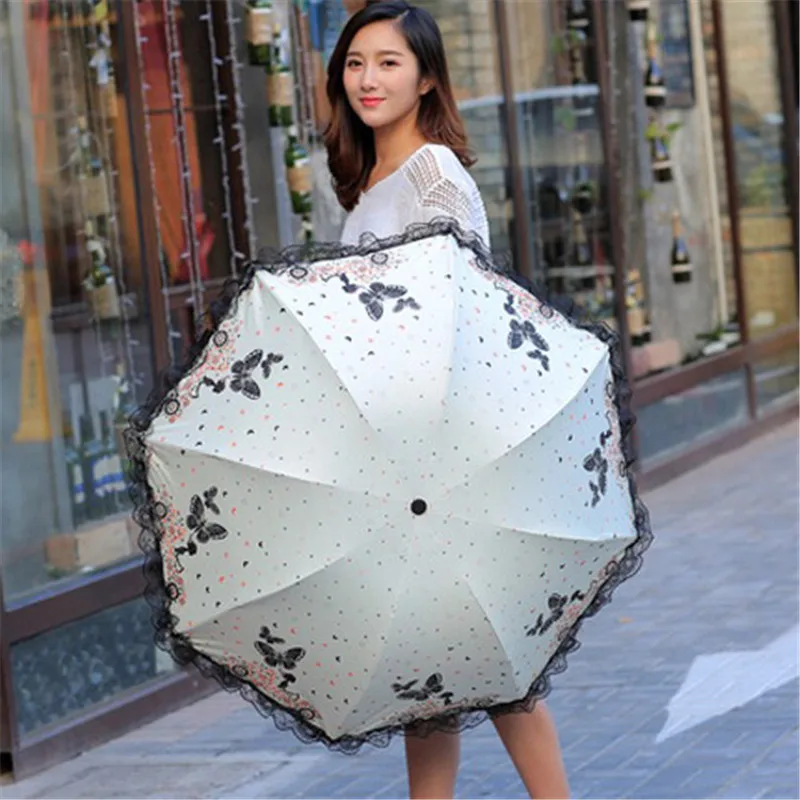

Butterfly Flower Umbrella Three Fold Parasol UV-Protection All-Weather Umbrella Dual Purpose Vinyl Umbrella Sun-resistant Paraso