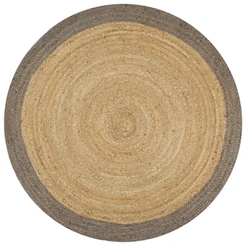 

Rural Style Round Jute Carpet Handmade with Gray 90 cm For Living Room Mat Carpet Tatami Rug Home Decorative Table Seat Mat