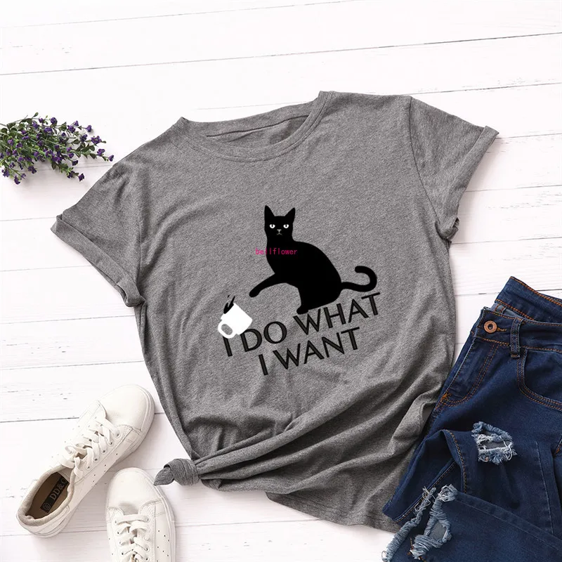 

Plus Size S-5XL Kawaii Cat Letter Print T Shirt Women 100%Cotton O Neck Short Sleeve Summer TShirt Tops T Shirts Women Shirts
