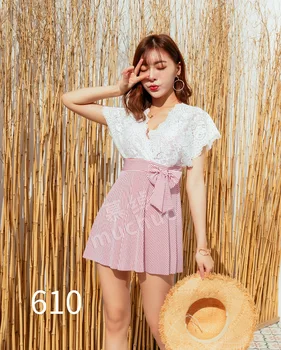 

new cover up Swimsuit dress 2020 beachwear Skirt lace High waist skirt Summer Student dress stripe lace sexy women's dress