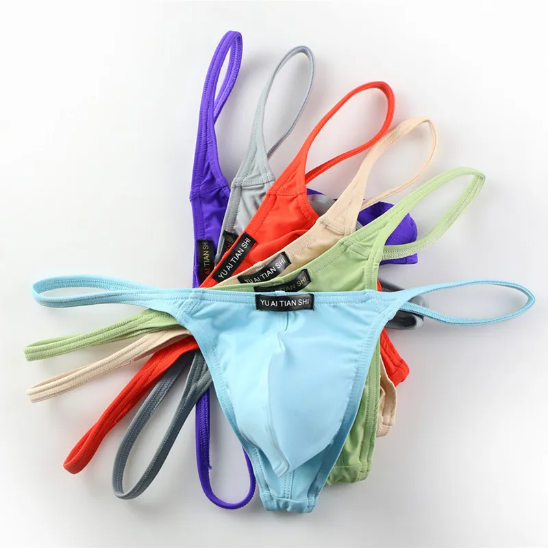 6PCS Sexy Men String Bikini Solid BriefsThongs and G Strings Sexy Underwear Penis Pouch Lingerie Jockstrap Men Thong Cueca zaful textured solid bikini thong bottom l