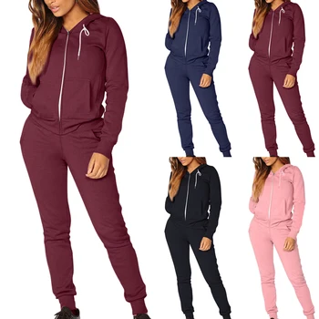 

Women Athletic Tracksuit Winter Warm Running Set Zipper Jogging Sportswear For Female Hooded Sweat Suit Casual Loose