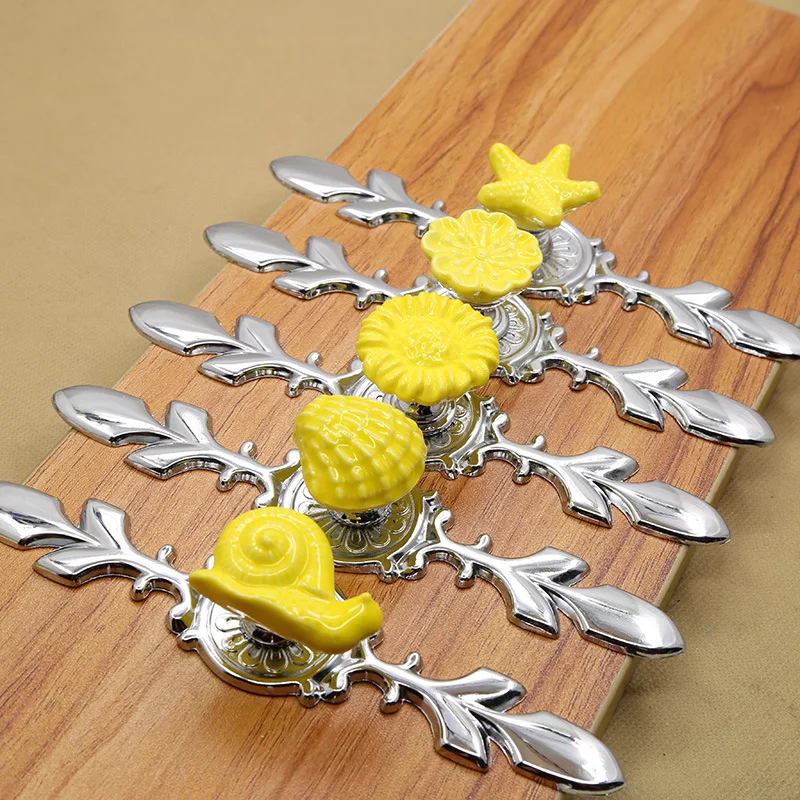 

4 Pcs/Lot Cupboard Door Handle Colorful Furniture Ceramic Zinc Alloy Bright Chrome Film Drawer Shoes Single Hole