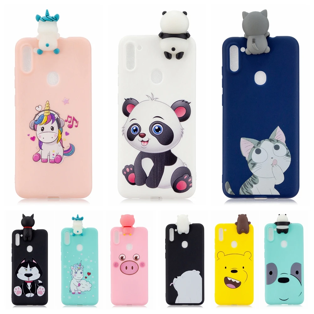 Чехол для Galaxy A11 Samsung A01 A21S A31 A41 чехол S20 + 3D Kawaii Единорог панда Медведь Чехлы A51 A71 A20S