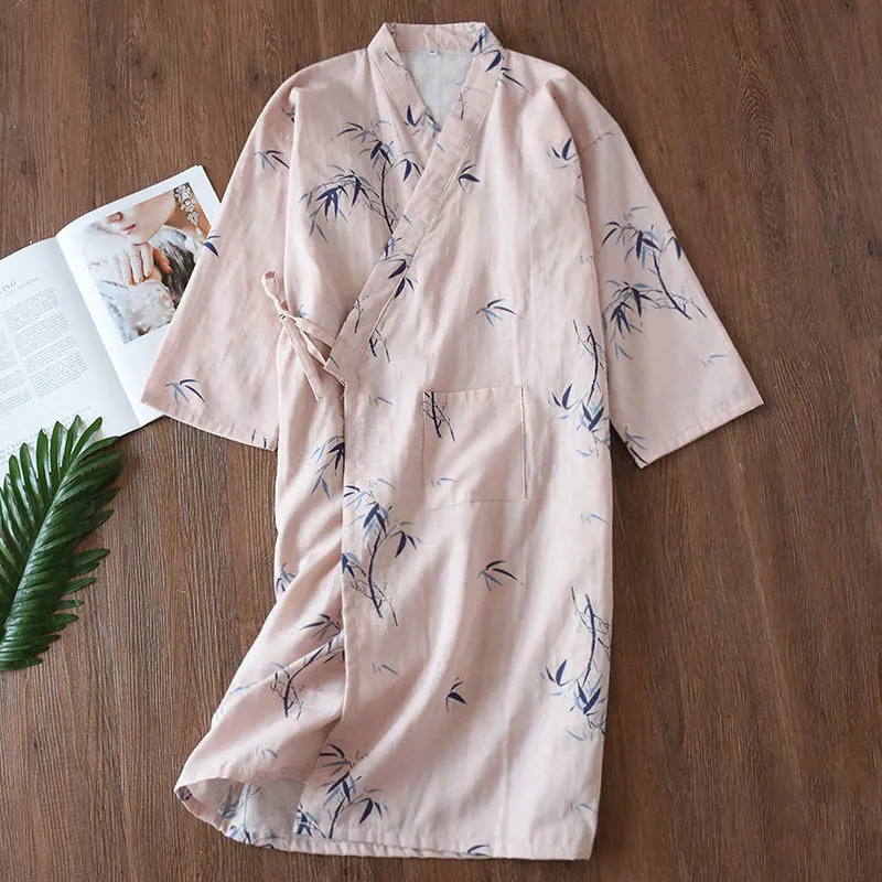 Cotton Bathrobe Spring Summer Guaze Couple Male Female Kimono Japanese Style Nightwear Daily Casual Home Lounge