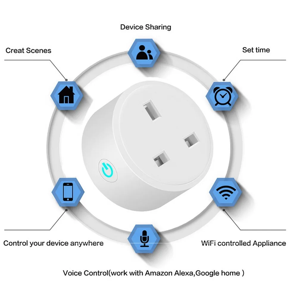 ZUCZUG Smart Socket Wifi Remotely Control Timing Outlet APP Alexa Google Home Voice Switch Socket Smart Outlet UK Power Socket