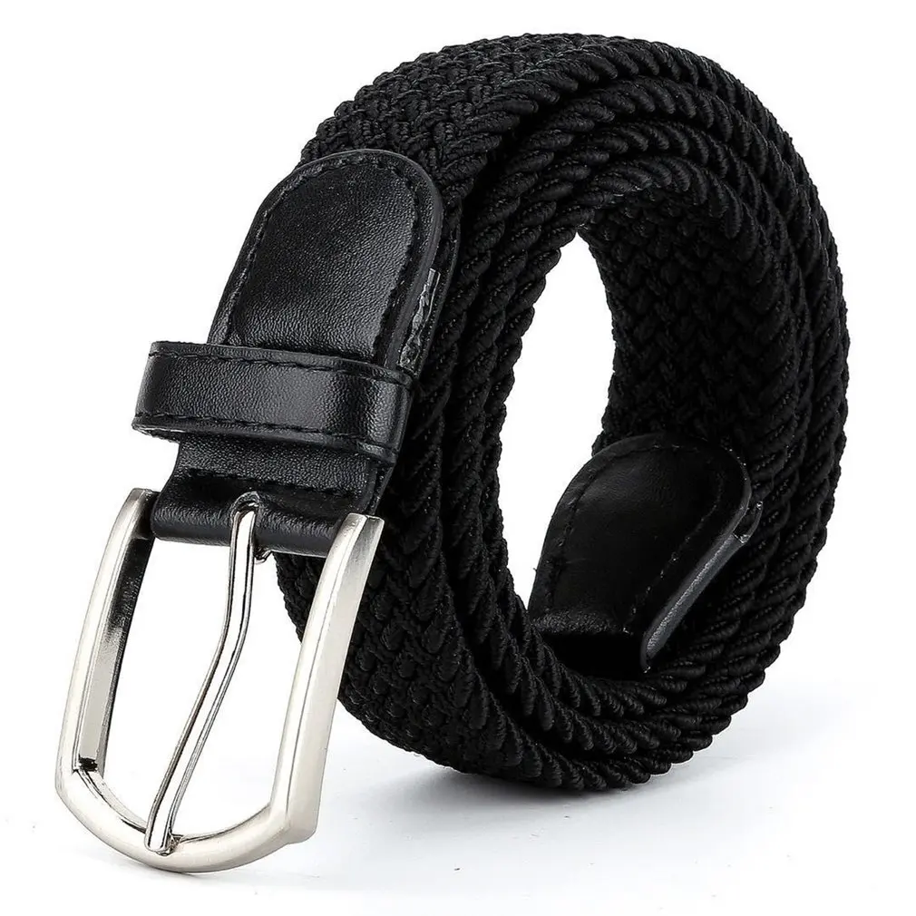 Men Women 1PC Elastic Belts Knitted Canvas Belt Pin Buckle Belts Solid Color 