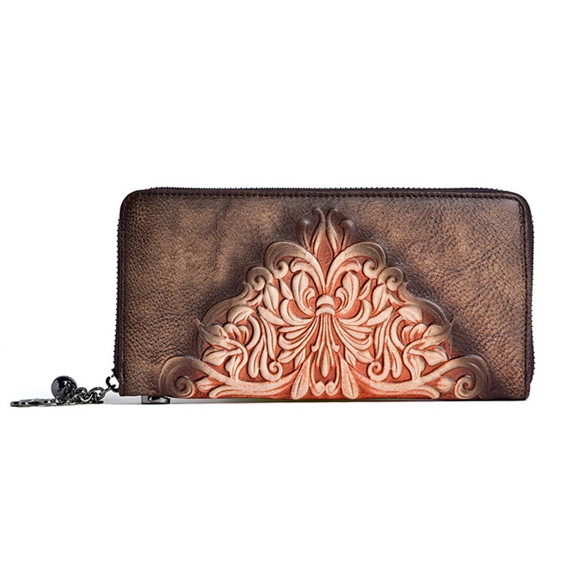 Винтажные женские наручные портмоне клатч с несколькими картами удобная сумка высокого качества из натуральной кожи тисненый Длинный кошелек на молнии