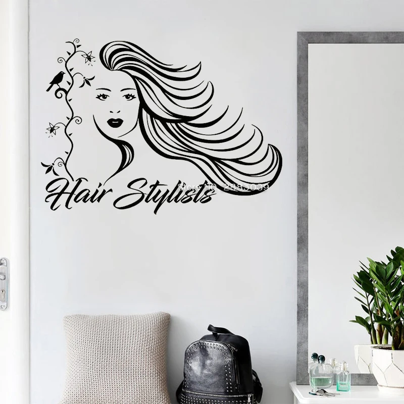 Flower Lady Girl Hair Vinyl Wall Stickers Wall Decals Wall Art 