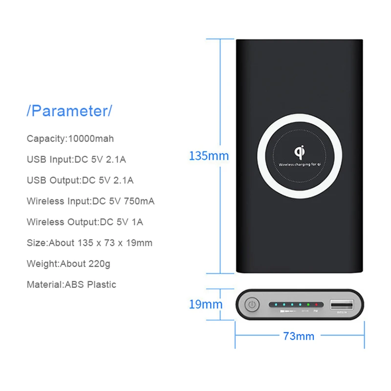 QI Беспроводное зарядное устройство power Bank 10000 мАч Внешний аккумулятор портативный для iPhone X Max samsung Note 8 S9 Xiaomi внешний аккумулятор