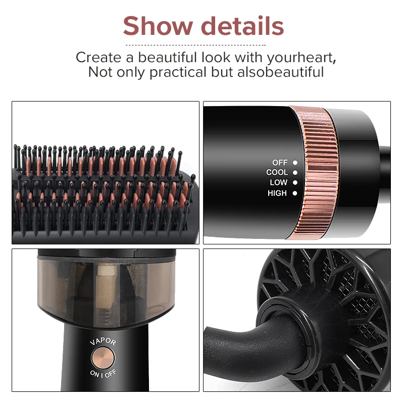Newest steam Hotair Brush Coolair Comb Hair Dryer Blow Hair Curling