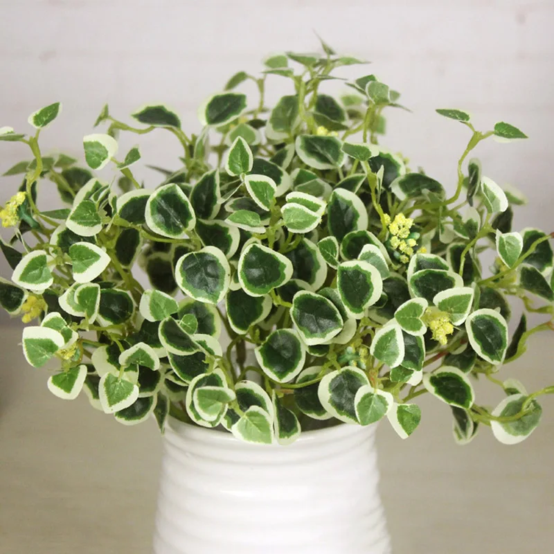 

6 Heads White Border Leaf Of Money Artificial Silk Eucalyptus Wedding Hotel Christmas Decor Green Plant Wall Material Leaf