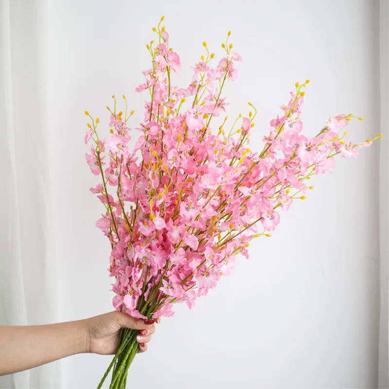 Искусственный танцующий орхидея желтый поддельный цветок Oncidium Шелковый цветок пластиковый цветок большой пять вилка фаленопсис украшение дома - Цвет: Pink