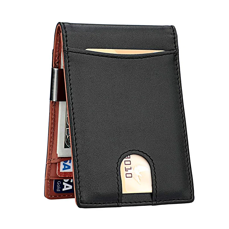 Slim Wallet Money-Clip RFID Genuine-Leather Ultra-Thin Short Men Blocking WOLFDEER
