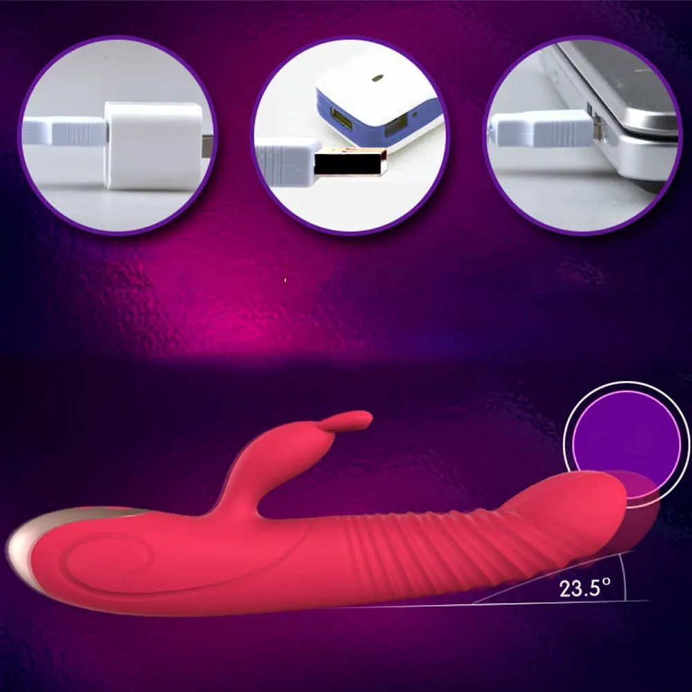 Rabbit Vibrators Heating Telescopic Dildo Vibrator G spot Clitoris Stimulator Rechargeable Female Masturbation Sex Toy For Woman