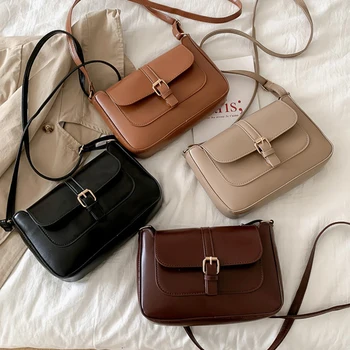 

Fashion Retro All-match Female Hand Bags Square Luxury One-shoulder Messenger Bag Belt Buckle Designer Black Women Handbag