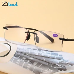 Zilead+1.0 1.5 2.0 2.5 3.0 4.0 Anti-blue Light Reading Glasses Vintage Rimless Clear Lens Square Presbyopic Eyeglasses Unisex