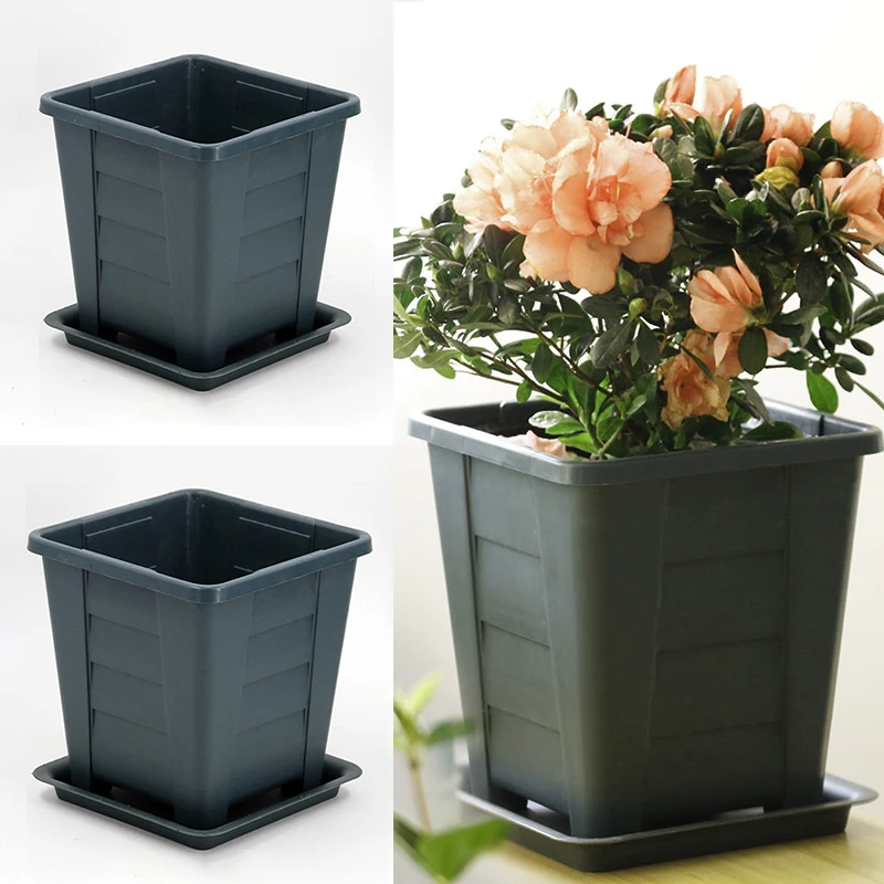 Plastic Flower Pot Balcony Square Basin Home Bonsai Plant Bowl Nursery Planter A