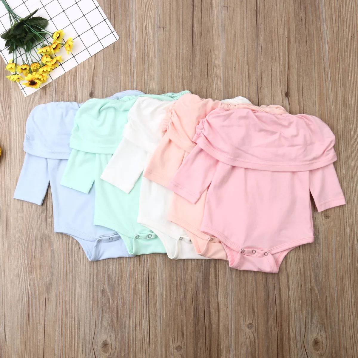 

Fall Solid Newborn Infant Baby Girls Long Sleeves Jumpsuit Bodysuit Colar Autumn Spring Solid Outfit Dropshipping