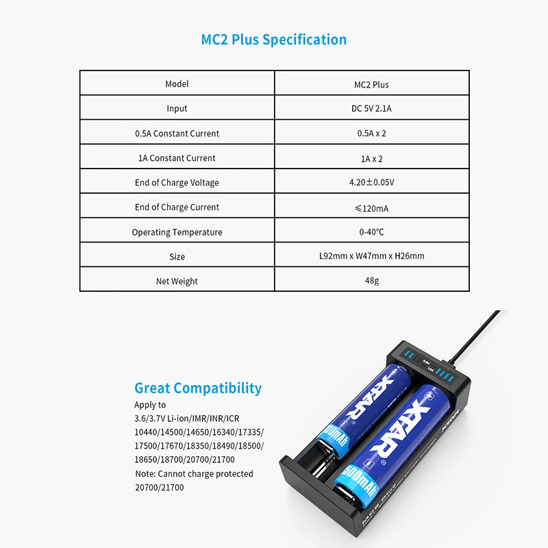 XTAR USB зарядные устройства для 10440-26650 батареи зарядки MC4 MC1 плюс MC2 плюс MC6C MC1S MC2S 18650 20700 21700 Батарея зарядные устройства