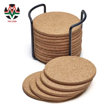 

Natural Cork Coasters With Round 16pc Set with Metal Holder Storage Caddy – 1/5inch Thick, Absorbent, Eco-Friendly, Heat-Resista