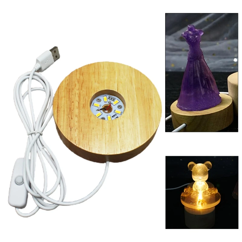 

Handmade Ornament Night Lamp Lighted Base Stand Wood LED Light Crystal Glass Resin Art Dispaly Base