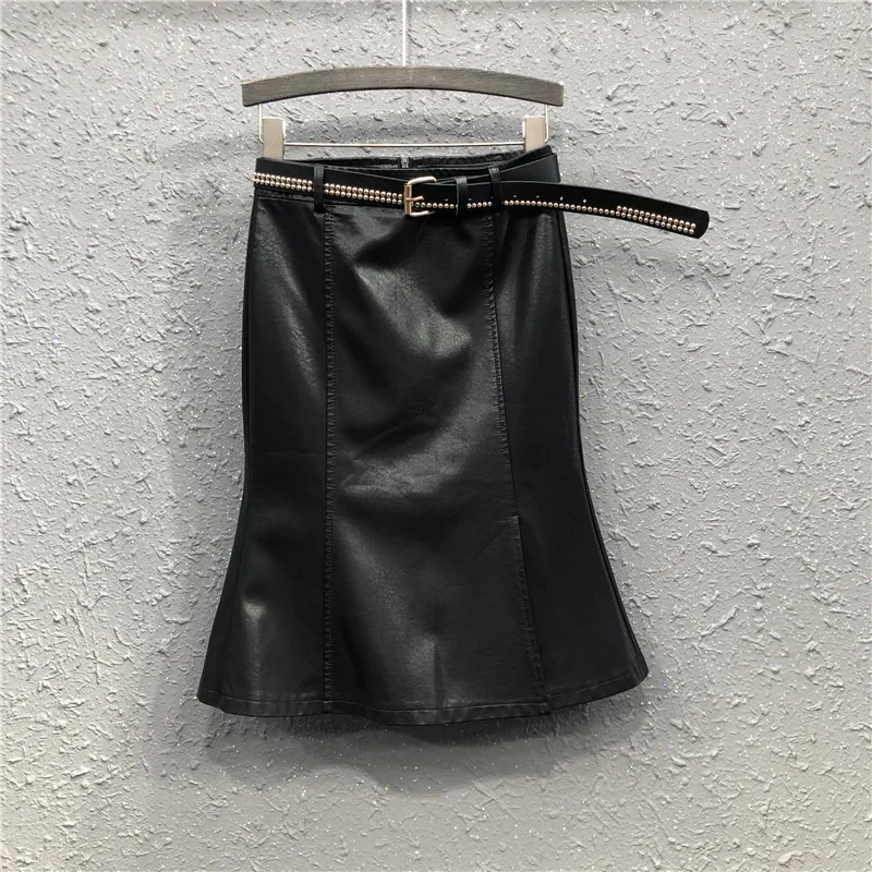 

Black And White with Pattern Small Leather Skirt Skirt Women's 19 Autumn New Style Europe And America Fashion High-waisted Slimm