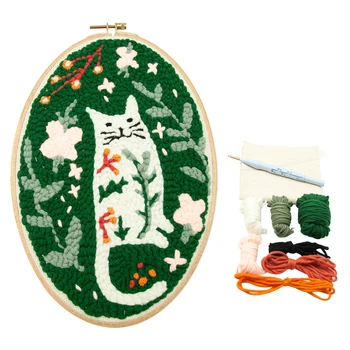 

DIY Needlework Sewing Accessories Embroidery Kit Gift Wooden Hoop Art Craft Oval Cat Cross Stitch Punch Needle For Beginners