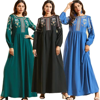 

Summer 2020 Women Ethnic embroidery Bohemia Long dress Muslim abaya Dress ramadan Robe abaya dubai kaftan islam islamic clothing
