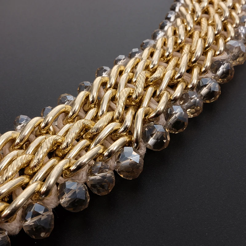 Statement Women Men Punk Trendy Gemstone Clear Glass Beads Crystal Beaded Collar Metal Chain Choker Necklace Fashion Jewelry