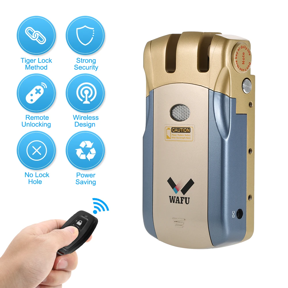

WAFU WF-018 Wireless Intelligent Remote Control Lock Security Invisible Keyless Door Entry Intelligent Lock With Remote Keys
