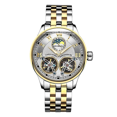 Gold White ORKINA, Роскошные мужские часы с двойным турбийоном, Мужские автоматические механические наручные часы, мужские часы Erkek kol saati - Цвет: Gold White