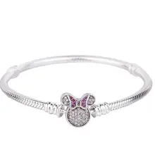 Подлинная 925 пробы серебряный браслет Pave Минни с кристаллом клип ограничитель браслета подходит для женщин бисера Шарм ювелирные изделия