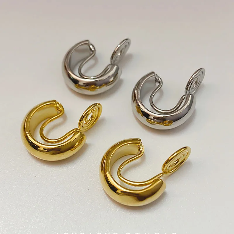 GRACE JUN Vintage Gold Color Minimalist C Shape Clip on Hoop