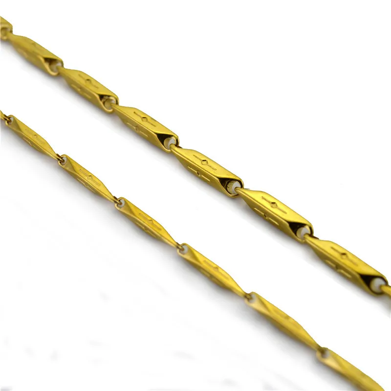 

Titanium Steel Embossed Hu Angle Whip Chain Necklace Golden Stainless Steel Chain Jewelry DIY Accessory Stl030