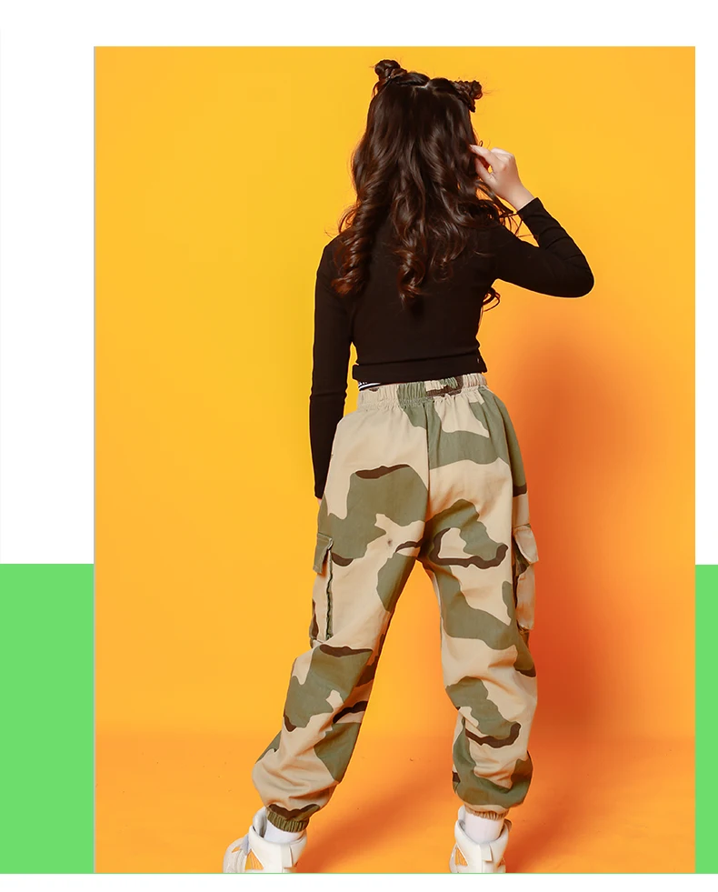 Hip Hop Dance Costumes Crop Cross Top Coat Camouflage Pants Girls Jazz Clothing Children Street Dancing Stage Performance Wear (14)