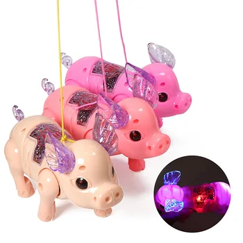 

Electric walking pig music interactive toy LED light for children with random color rope