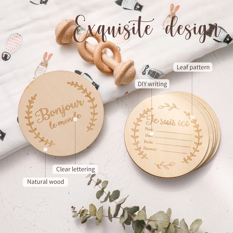 Baby Wooden Milestone Card Spanish French Double Sided Milestone Month Card Newborn Children Photography Props Toy Baby Souvenir