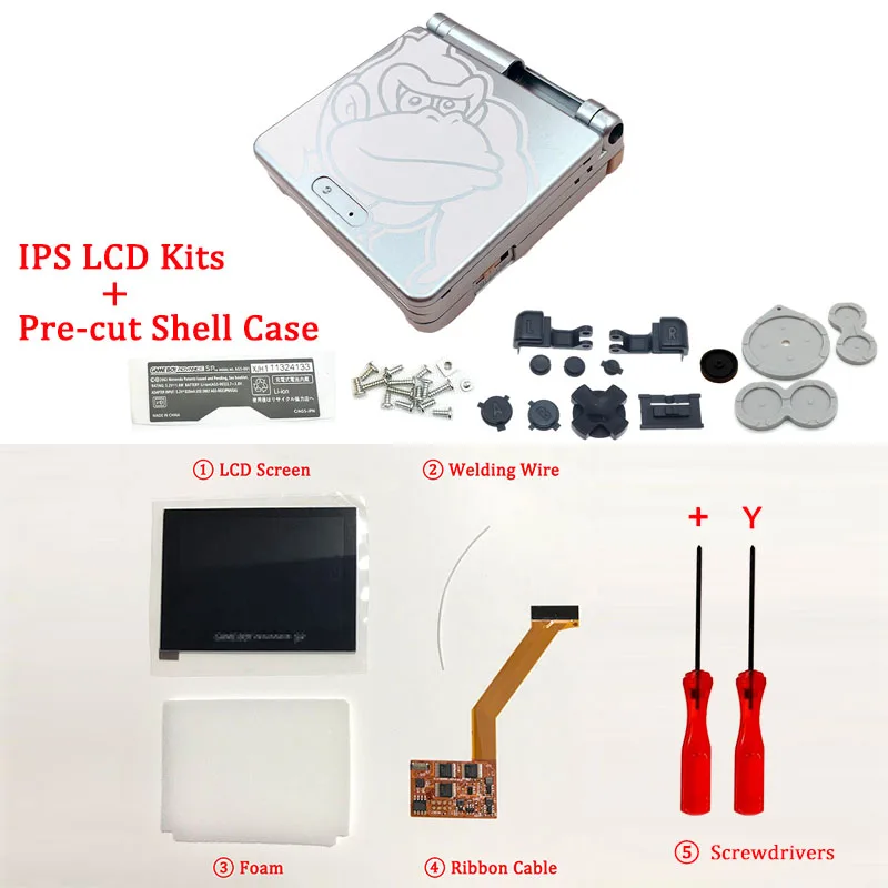 Silver KingKong Ips комплекты ЖК-экранов с предварительно вырезанной оболочкой для GBA SP ips lcd V2 подсветка экрана с оболочкой чехол для консоли GBASP корпус с кнопками - Цвет: Silver KingKong