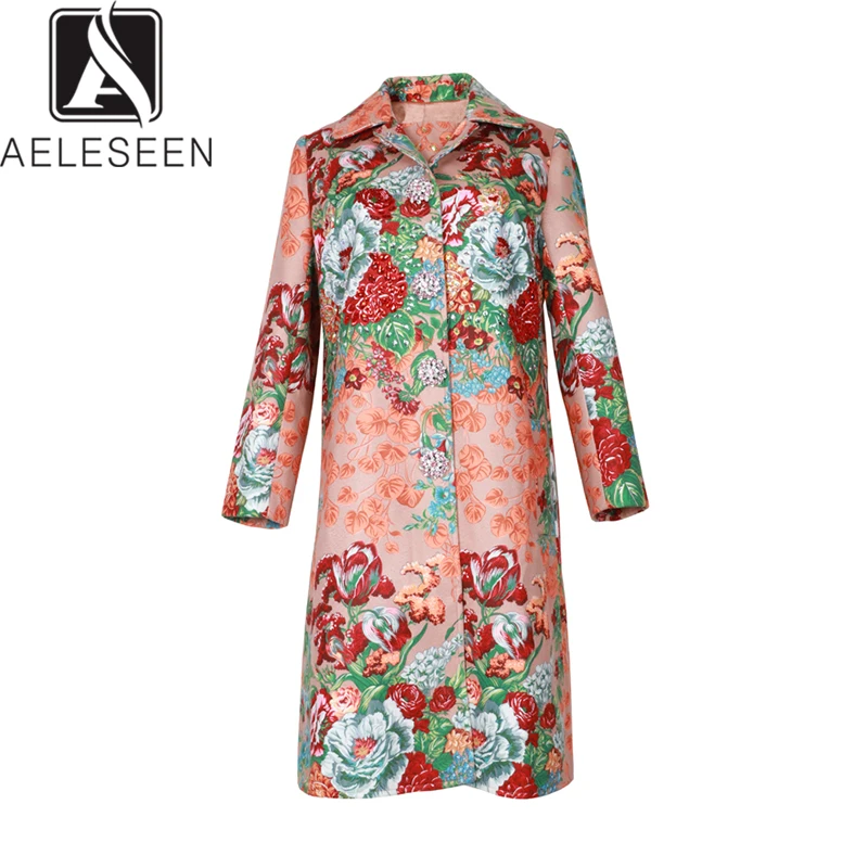 

AELESEEN 2020 New Runway Floral Series High Street Twinset Women Covered Button Long Coat + Tank Mini Dress Luxury Crystal Suit