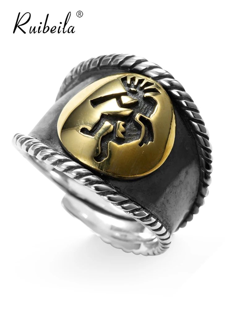 Ruibeila Bague De Style Ethnique Retro Marzle En Argent Sterling Teint En Noir De Style Indien Bague Ouverte Hip Hop Bijoux Cadeau